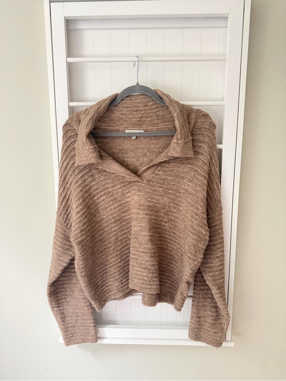 Woven Heart Brown Oversized Collared Ribbed Sweater M